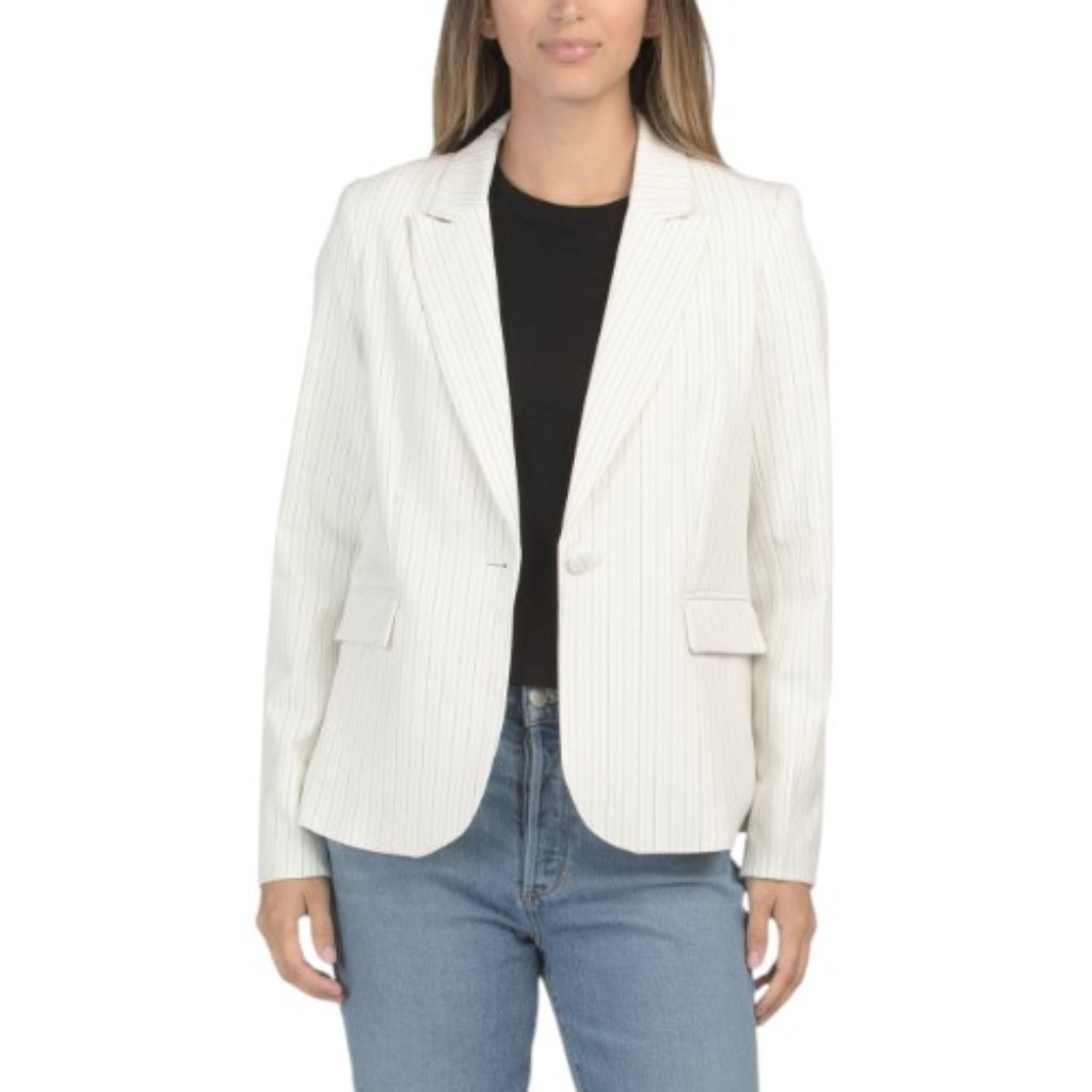 Rachel Zoe One Button Closure Pinstriped Blazer
